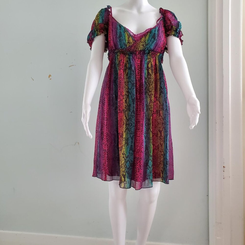 Betsey Johnson Womens 100% Silk Snake Skin Print Dress size 6